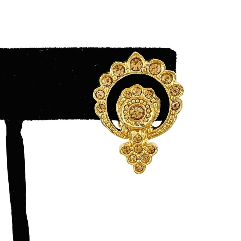 VTG Christian Dior Gold Tone Baroque Double Circles Filigree Clip Earrings - Picture 6 of 14
